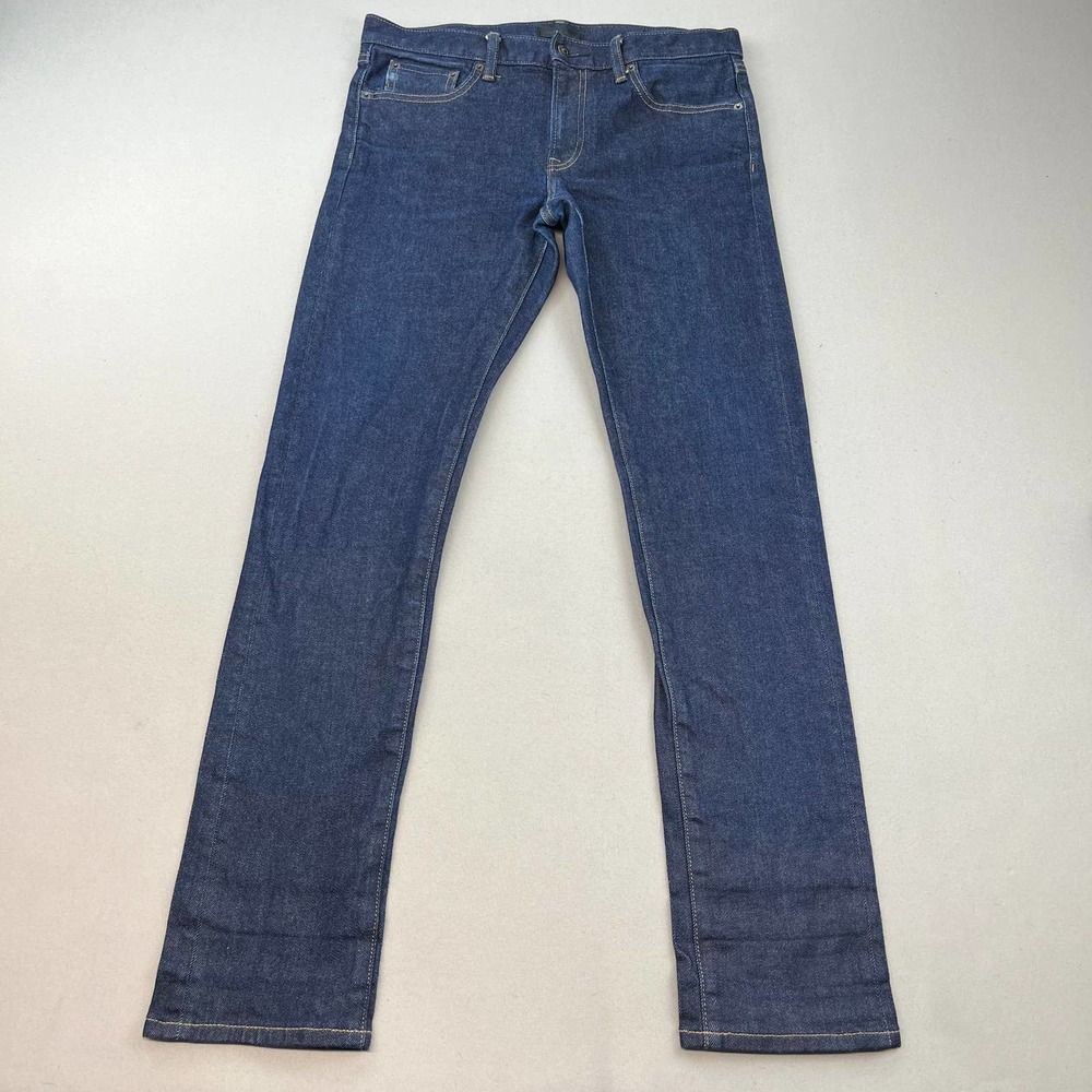 Uniqlo Slim Straight Kaihara Blue Denim Selvedge Jeans Mens 32x34 Indigo Wash